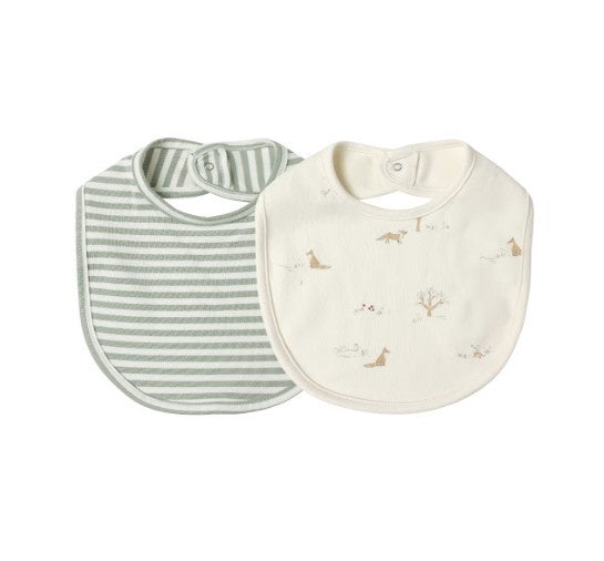 Quincy Mae | Snap Bib, 2 Pack-Fox Land, Fern Stripe