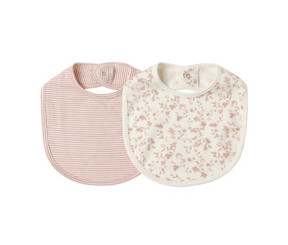 Quincy Mae | Snap Bib 2 Pk  French Garden, Rose Stripe