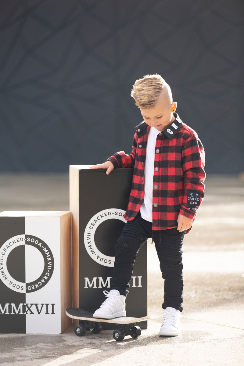 Cracked Soda | Baby Boy's Red Check Detailed Shirt RRP $54.99