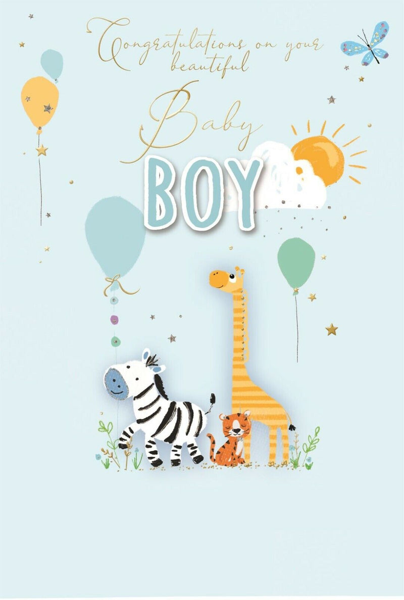 Safari Animals New Baby Boy Card