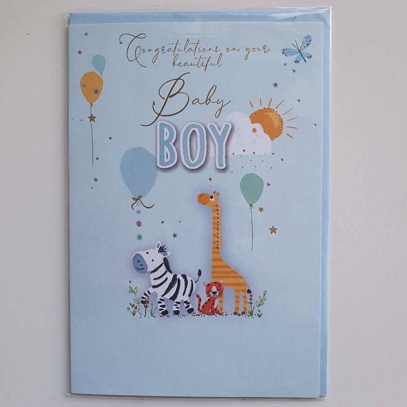 Safari Animals New Baby Boy Card