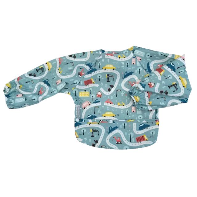 Silly Billyz: Wipe Clean Nylon Small Long Sleeve Bib -Road map