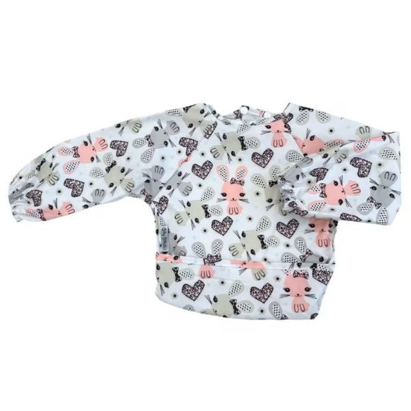 Silly Billyz: Wipe Clean Nylon Small Long Sleeve Bib -Bunny Love