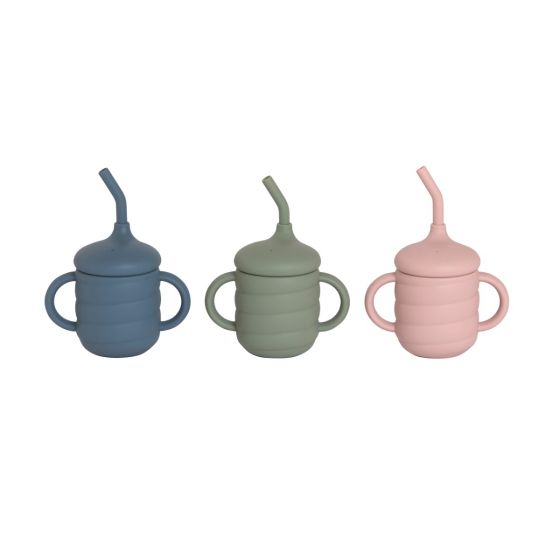 All4Ella | Silicone Sippy Cup with Straw - Slate Blue