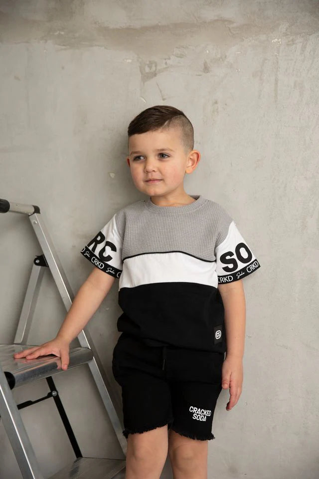 Cracked Soda | Nash Detailed Tee - Grey/Blk  3-8yrs