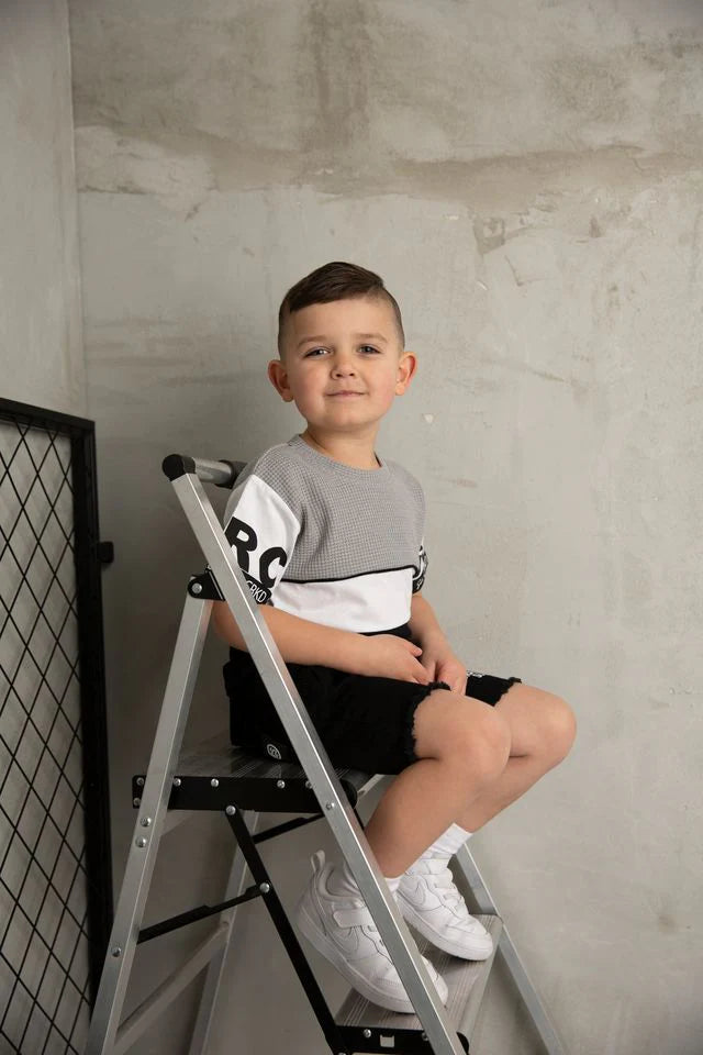 Cracked Soda | Nash Detailed Tee - Grey/Blk  3-8yrs