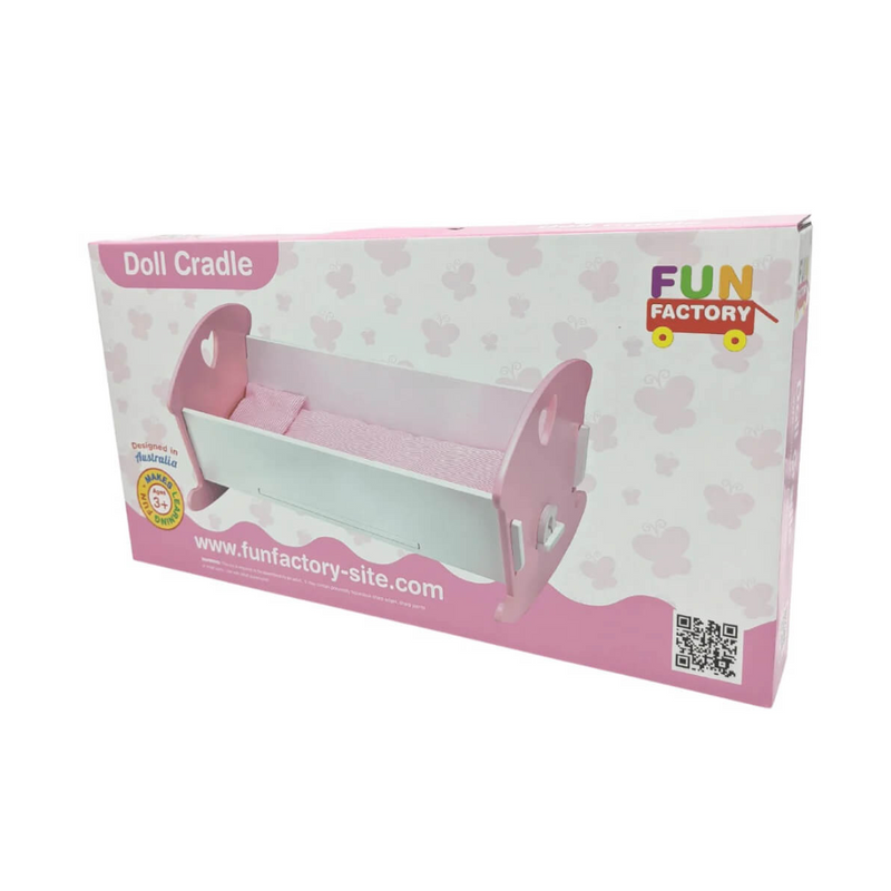 Fun Factory - Wooden Pink and White Doll's Cradle