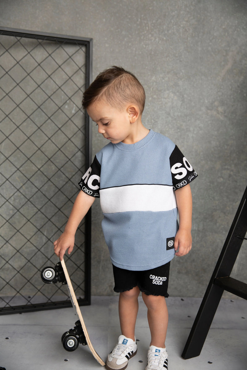 Cracked Soda Xavier Detailed Sleeve Tee Dusty Blue (3-8yrs)