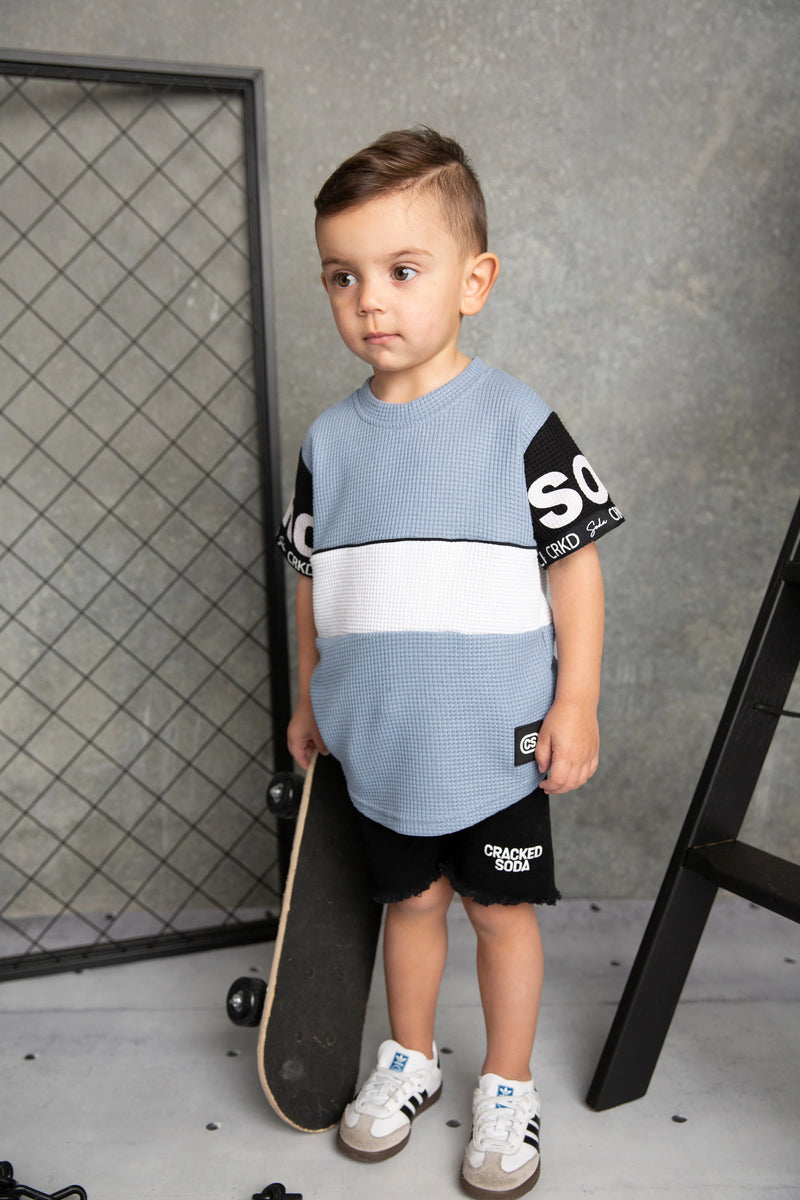 Cracked Soda Xavier Detailed Sleeve Tee Dusty Blue (3-8yrs)