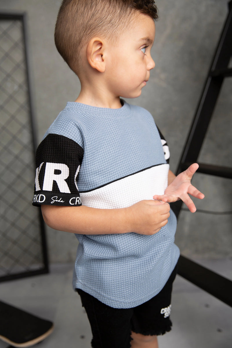 Cracked Soda Xavier Detailed Sleeve Tee Dusty Blue Baby boy