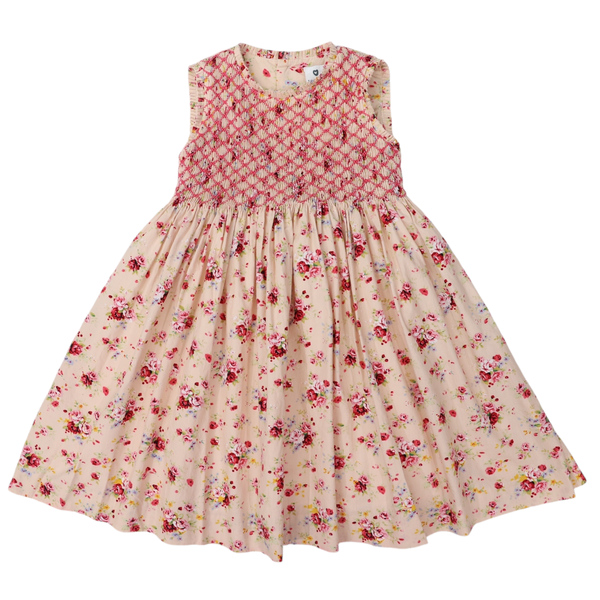 Korango | Hand Smocked Floral Dress-Rose