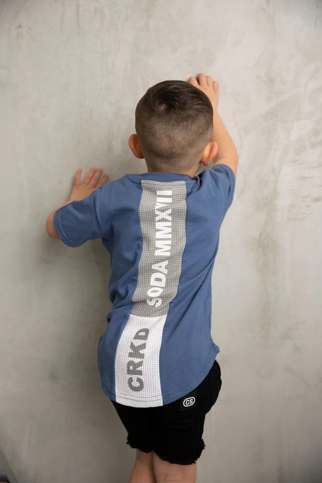 Cracked Soda | Zane Detailed Tee - Denim Blue- Baby boys