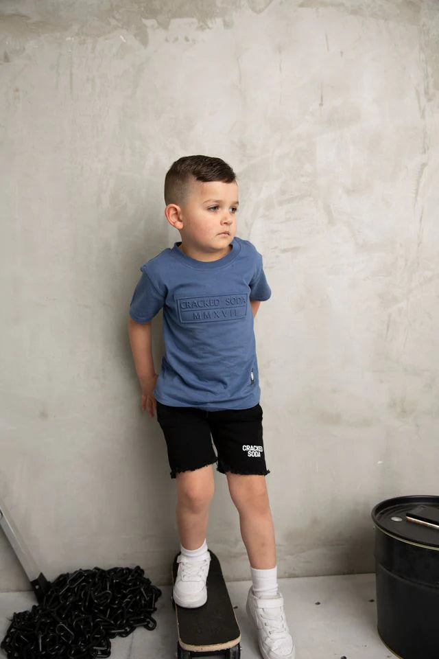 Cracked Soda | Zane Detailed Tee - Denim Blue- Baby boys