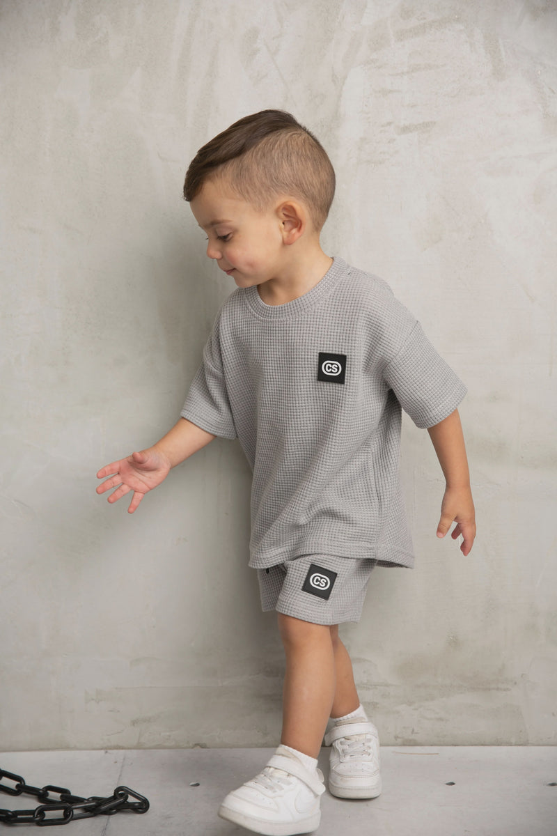 Zane Waffle Shorts - Grey - Baby boys