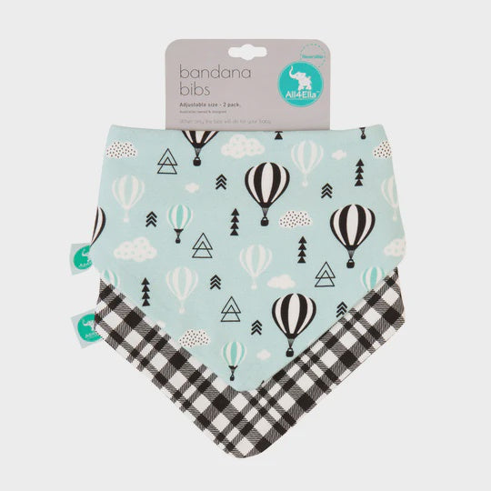 All4Ella | Bandana Bibs 2 pk - Reversible - Hot Air Balloons