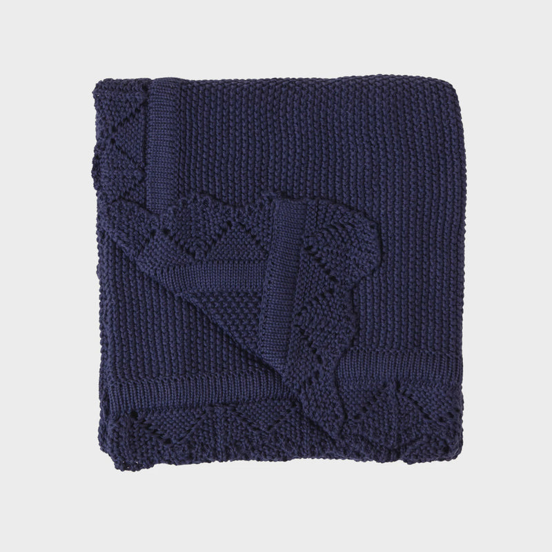 All4Ella | 100% Cotton Knitted Blanket - Navy
