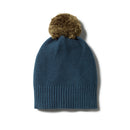 Steel Blue Cable Knitted Pom Pom Hat