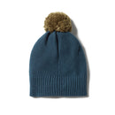 Steel Blue Cable Knitted Pom Pom Hat