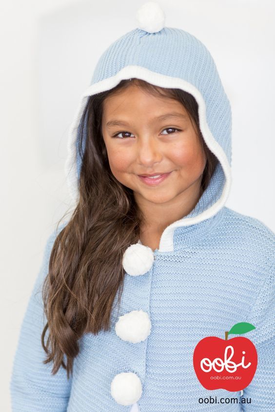 Oobi Pom Pom Hooded Cardy - Blue Cloud