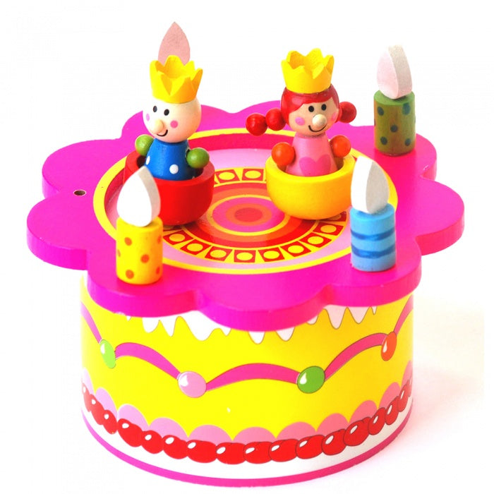 WOODEN BIRTHDAY MUSIC BOX WITH SPINNING FIGURES