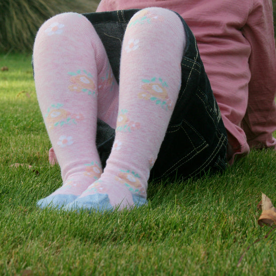 COLUMBINE | Cotton pink floral Tights