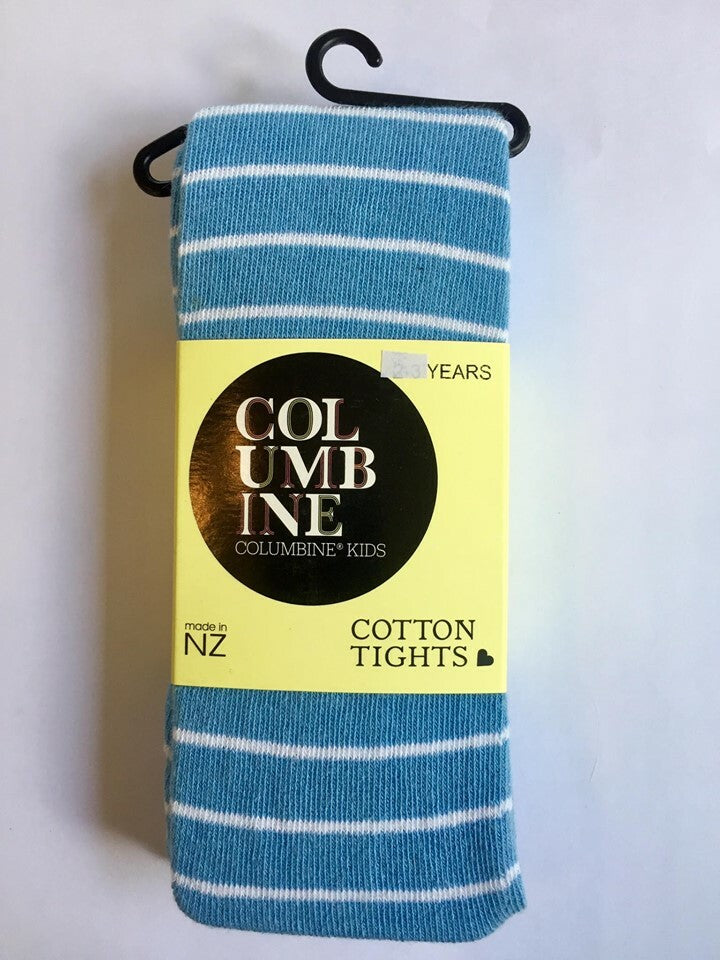 COLUMBINE | Light Blue & Stripe Cotton Tights