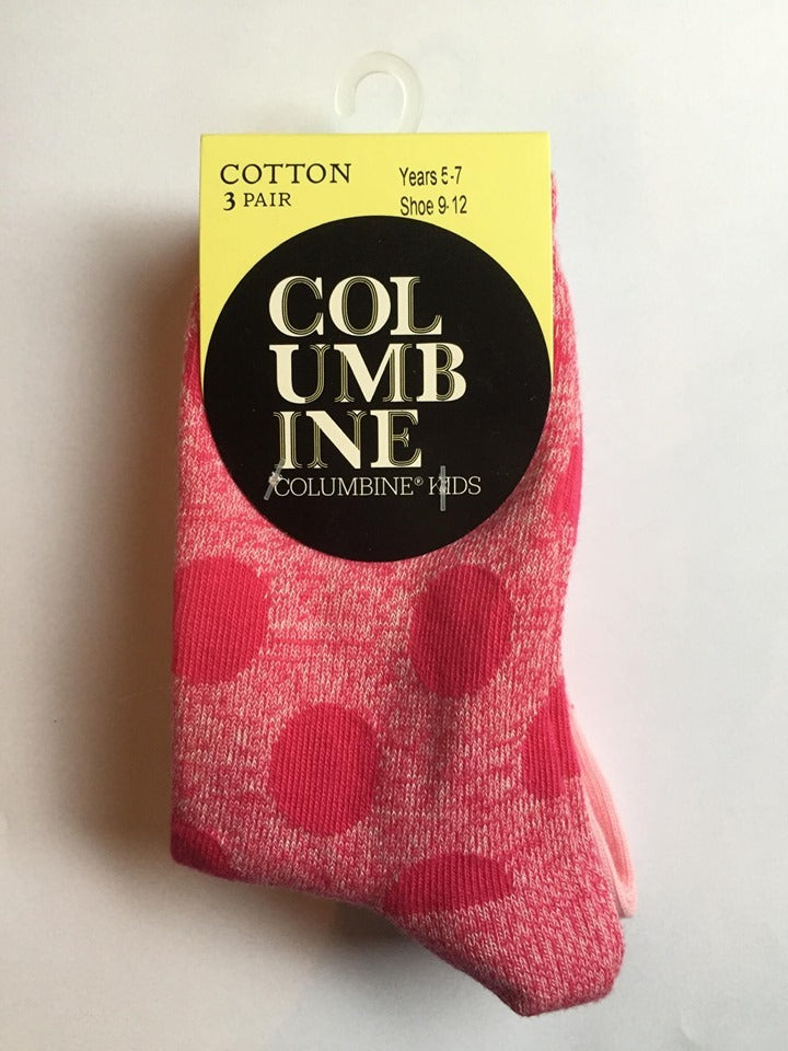 COLUMBINE | Coloured Spot Crew socks, 3-Pack, - 6702