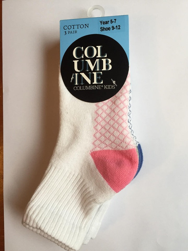 COLUMBINE | Girls Crop socks, 3-Pack, - 6714