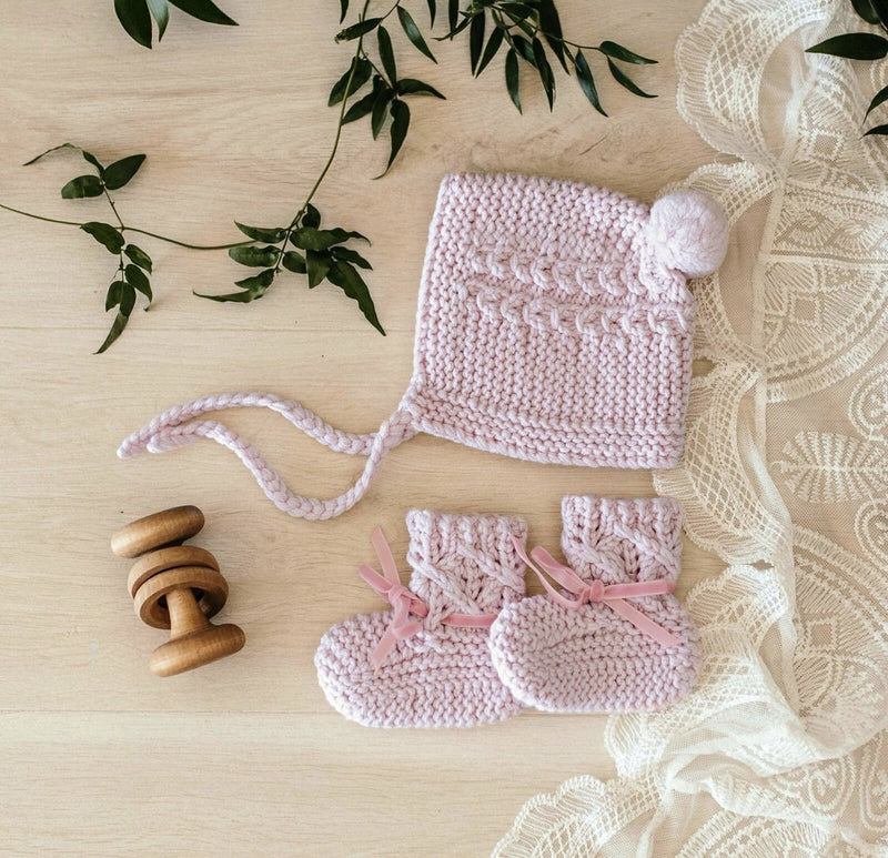 Pink Merino Wool Bonnet & Booties | Snuggle Hunny