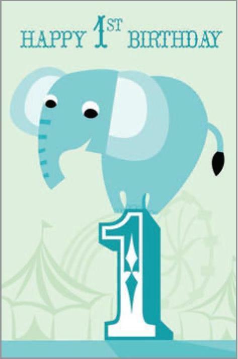 Card| Birthday Age 1 Boy Elephant