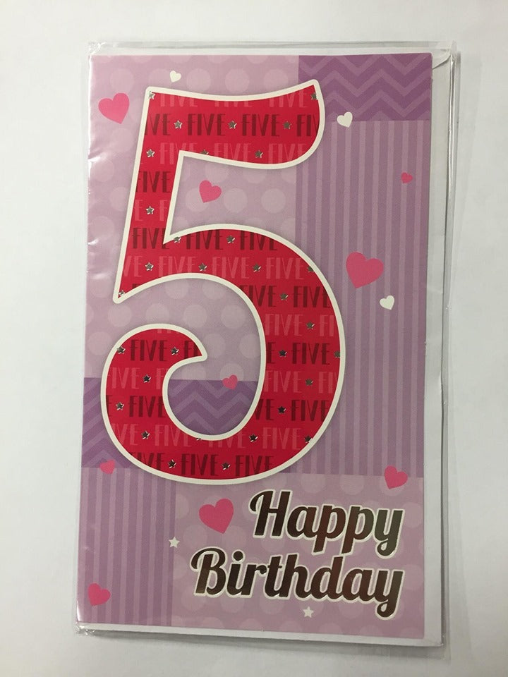 Card| Birthday Age 5 Female Hearts