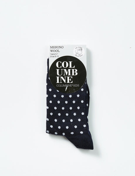 Columbine | Merino Crew Spot Childs sock - Navy