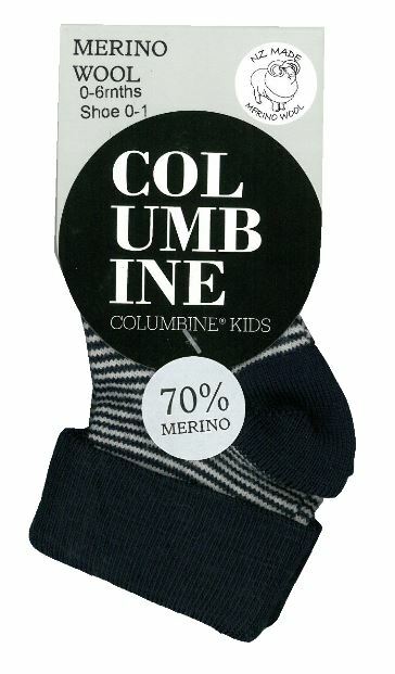 Columbine | Merino Fold- Cver Cuff Baby sock - navy blue/cream stripe
