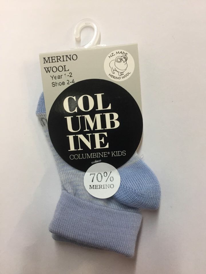 Columbine | Merino Fold- over Baby sock - pale blue/white stripe