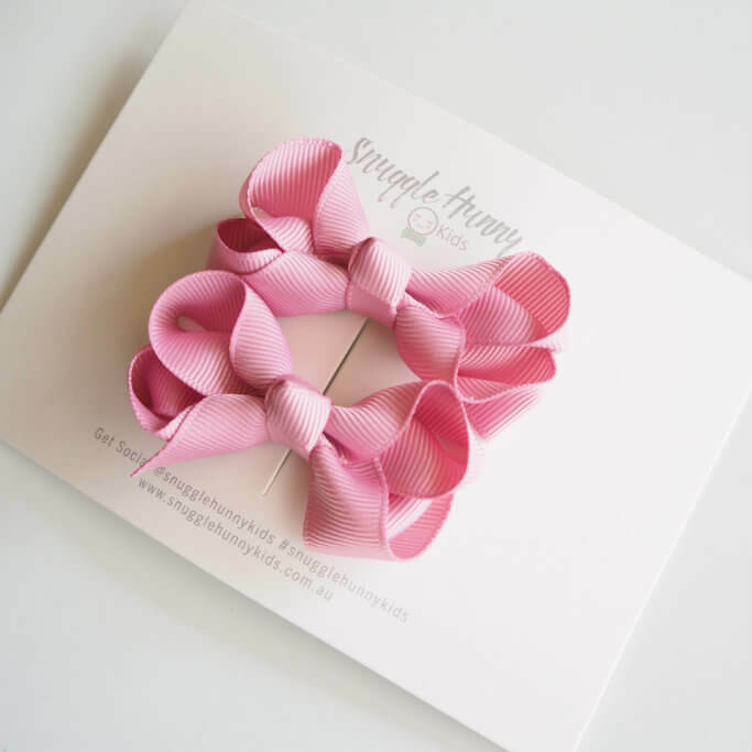 Snuggle Hunny | Dusty Pink Bow  Clips- Small Piggy Tail Pair