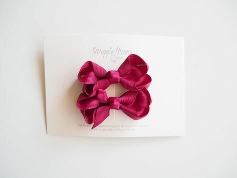 Snuggle Hunny | Burgundy Wine Bow Clips- Small Piggy Tail Pair