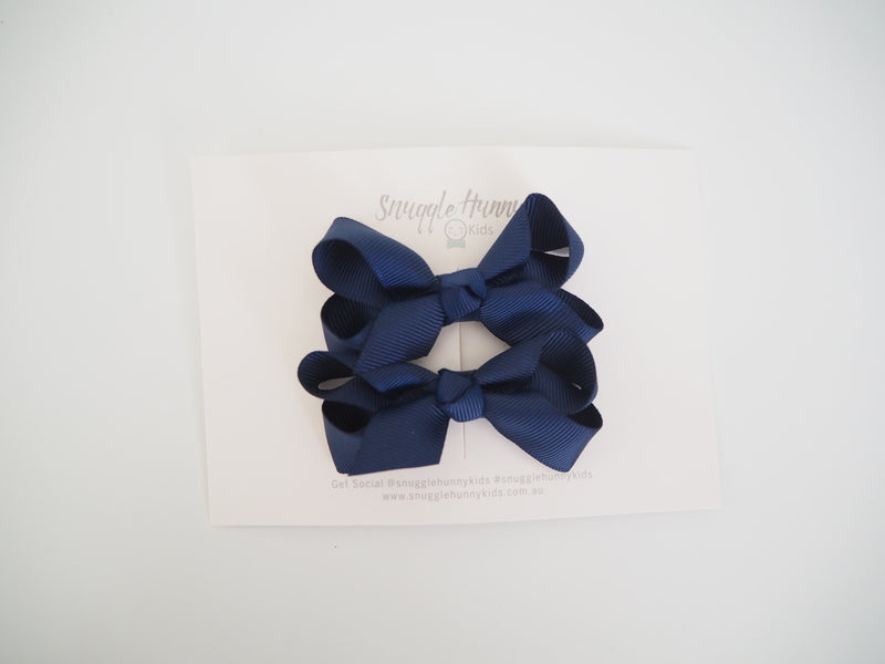 Snuggle Hunny | Navy Blue Bow Clips - Small Piggy Tail Pair