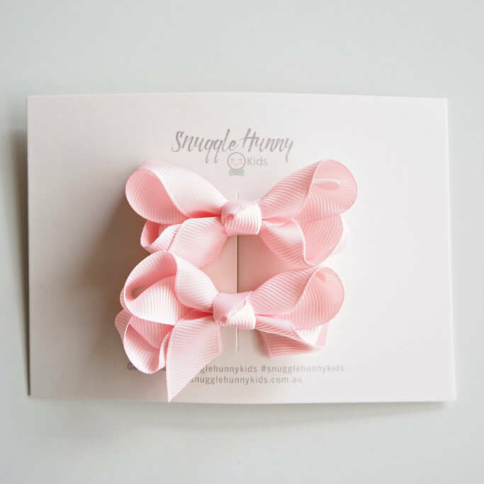 Snuggle Hunny | Light Pink Bow Clips - Small Piggy Tail Pair