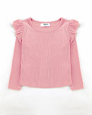 FLUTTER LONG SLEEVE TOP RIBBED IN PINK | Alfaberry - W20