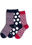 Columbine | Cotton 3pk Navy Spot/Stripe Socks