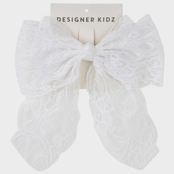 Designer Kidz | Sheer Lace Bow Hair Clip - Ivory