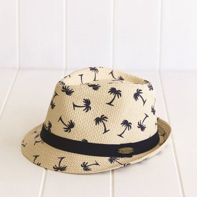 Sundaise  Jordan Fedora Hat W/Navy Palm Print