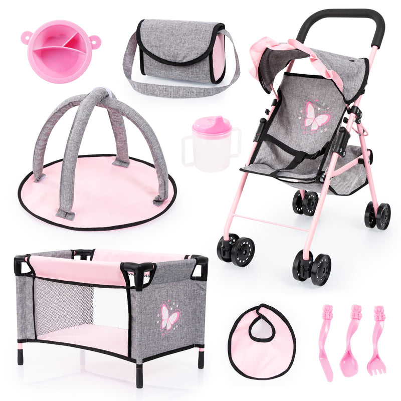 Bayer | DOLLS STROLLER & ACESSORIES - Pink & Grey  RRP $199.99