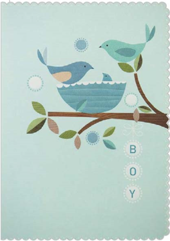 COUTURE BABY BOY/BIRDS DELUXE BABY CARD