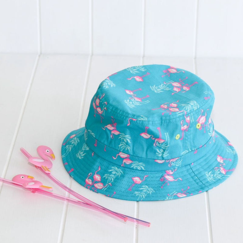 Sundaise | Girls Flamingo Wide Brimmed Bucket Hat