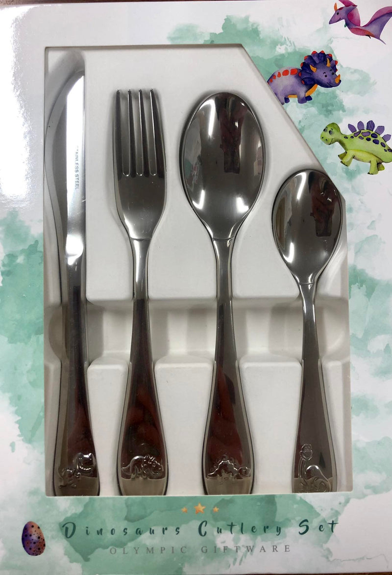 Stainless Steel Children's Cutlery 4 Piece Set Dinosaurs