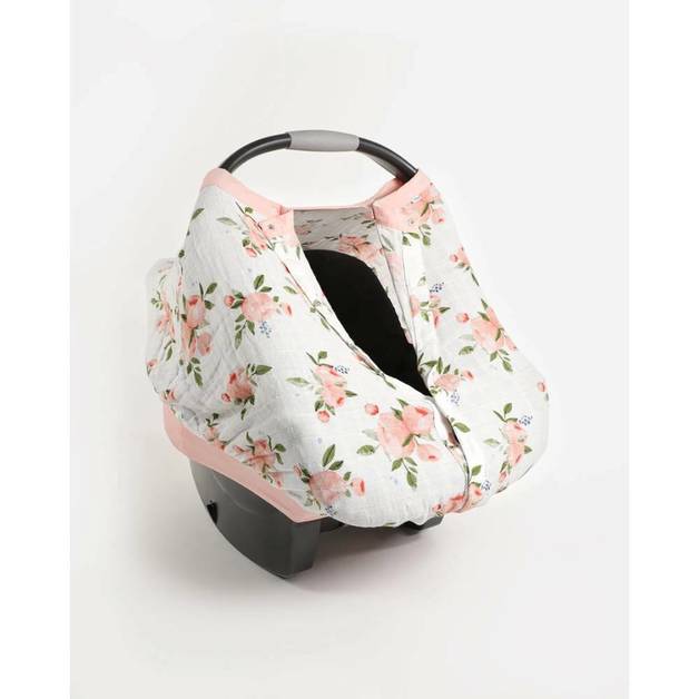 Little unicorn | Muslin Car Seat Canopy V2 - Watercolour Roses