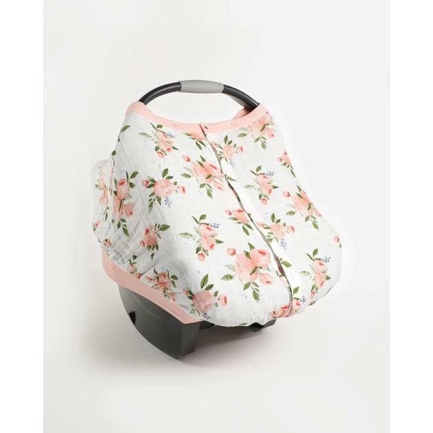 Little unicorn | Muslin Car Seat Canopy V2 - Watercolour Roses