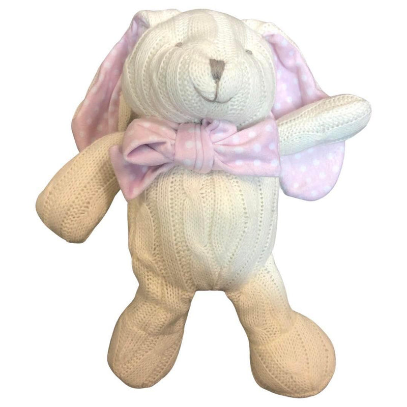Knitted White Rabbit with Pink Spotted Ribbon & Ears