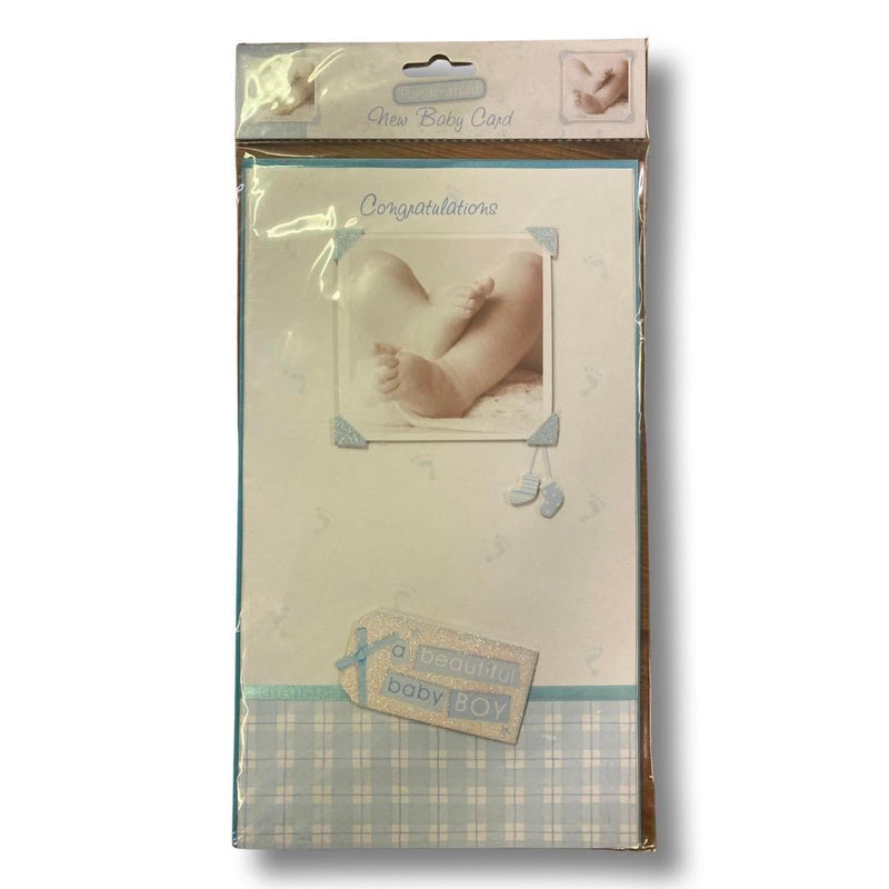 Tall baby Boy Card - Congratulations A beautiful baby Boy